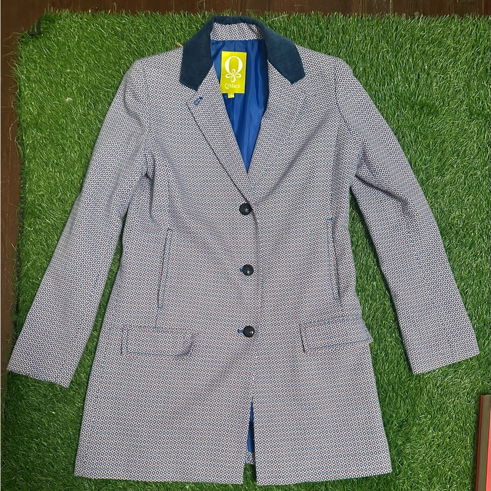 Chic Blue Patterned Women's Coat